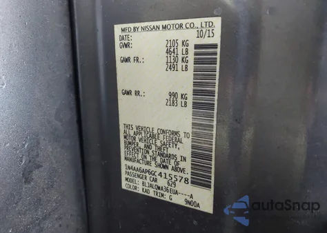 2016 Nissan Maxima 3.5 S z USA, uszkodzony, nr VIN 1N4AA6AP6GC415578